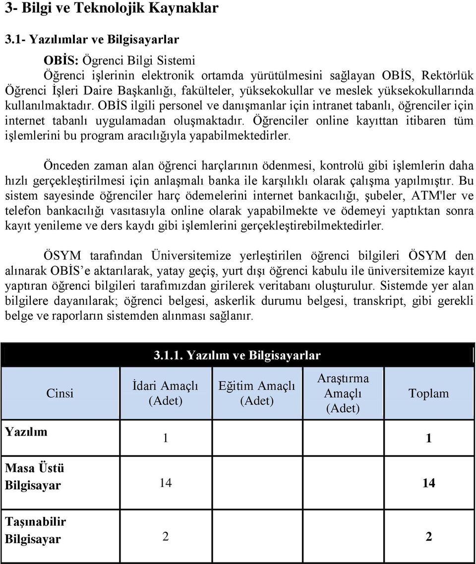 meslek yüksekokullarında kullanılmaktadır. OBİS ilgili personel ve danışmanlar için intranet tabanlı, öğrenciler için internet tabanlı uygulamadan oluşmaktadır.