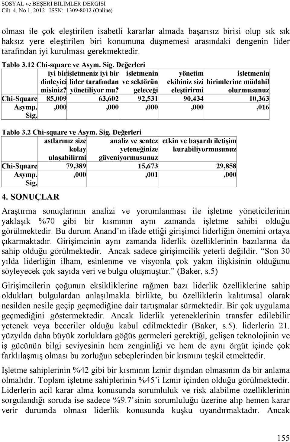 geleceği eleştirirmi olurmusunuz Chi-Square 85,009 63,602 92,531 90,434 10,363 Asymp. Sig.