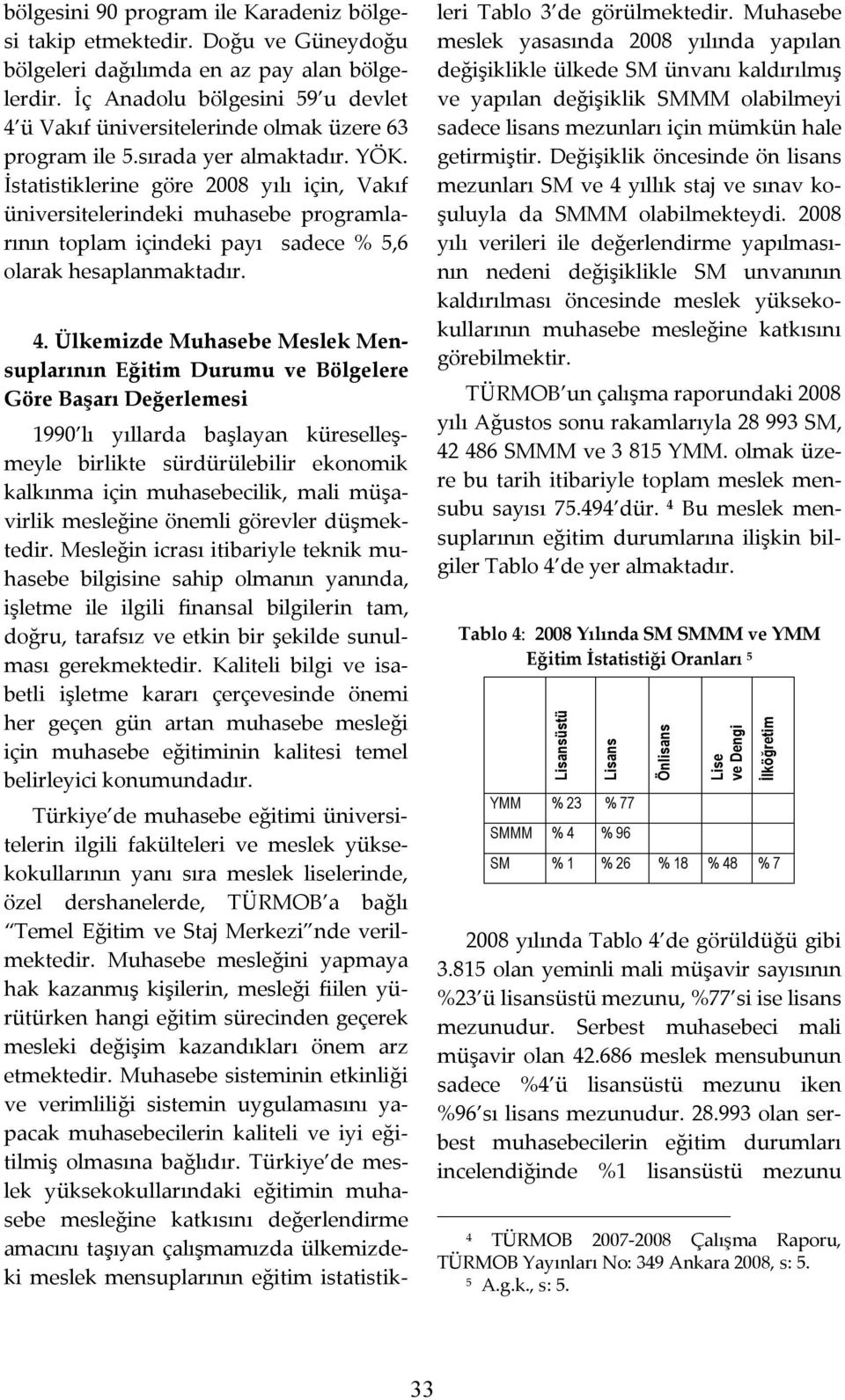 İstatistiklerine göre 2008 yılı için, Vakıf üniversitelerindeki muhasebe programlarının toplam içindeki payı sadece % 5,6 olarak hesaplanmaktadır. 4.