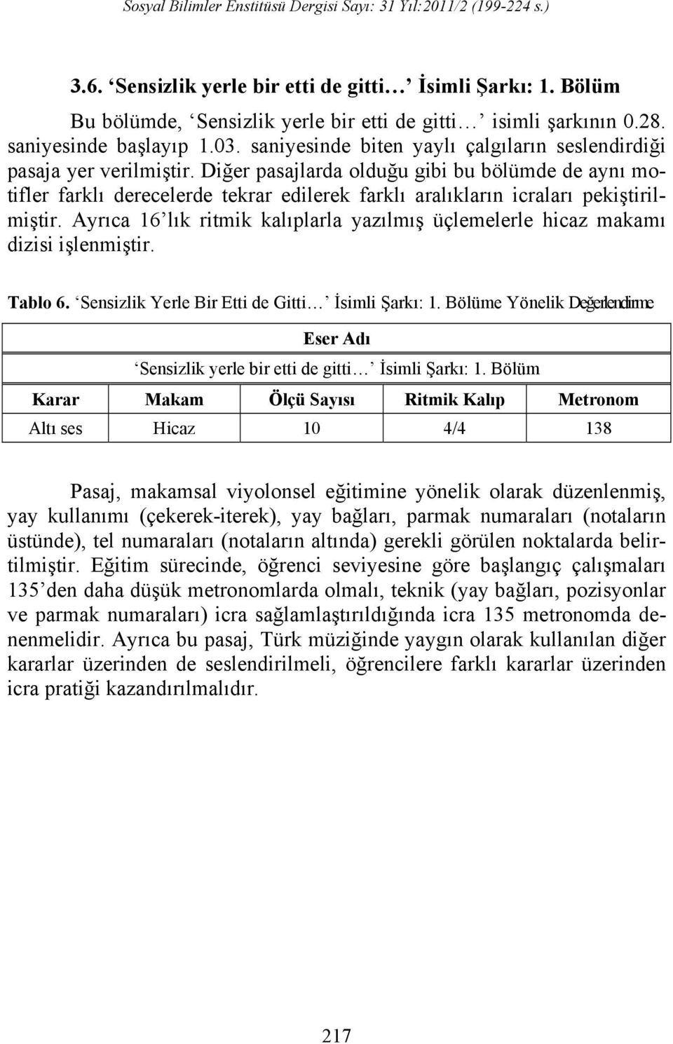 Diğer pasajlarda olduğu gibi bu bölümde de aynı motifler farklı derecelerde tekrar edilerek farklı aralıkların icraları pekiştirilmiştir.