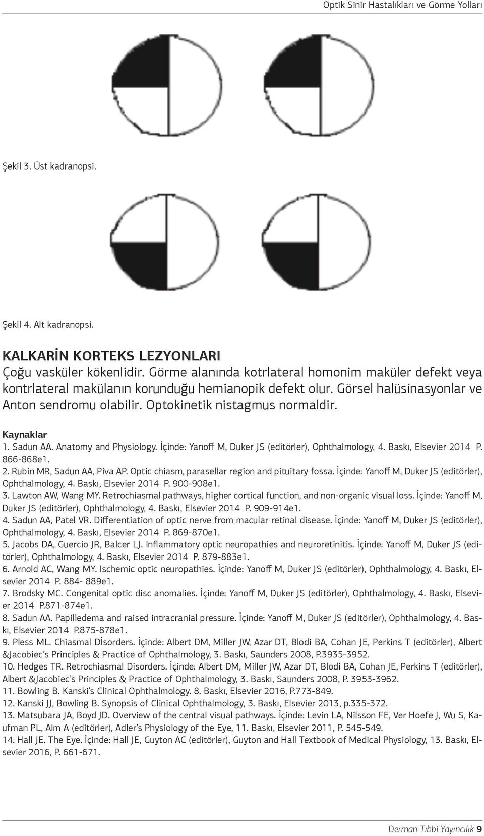 Kaynaklar 1. Sadun AA. Anatomy and Physiology. İçinde: Yanoff M, Duker JS (editörler), Ophthalmology, 4. Baskı, Elsevier 2014 P. 866-868e1. 2. Rubin MR, Sadun AA, Piva AP.