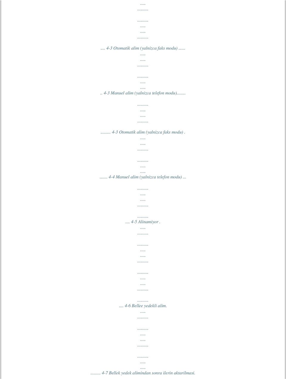 .... 4-4 Manuel alim (yalnizca telefon modu)...... 4-5 Alinamiyor.