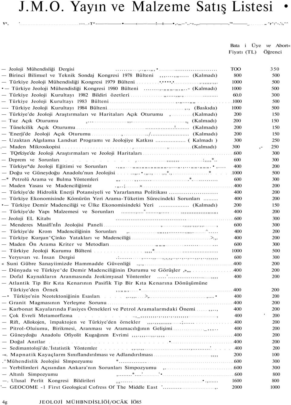 ..,.,... 60.0 300 Türkiye Jeoloji Kurultayı 1983 Bülteni,.... 1000 500 - Türkiye Jeoloji Kurultayı 1984 Bülteni,.