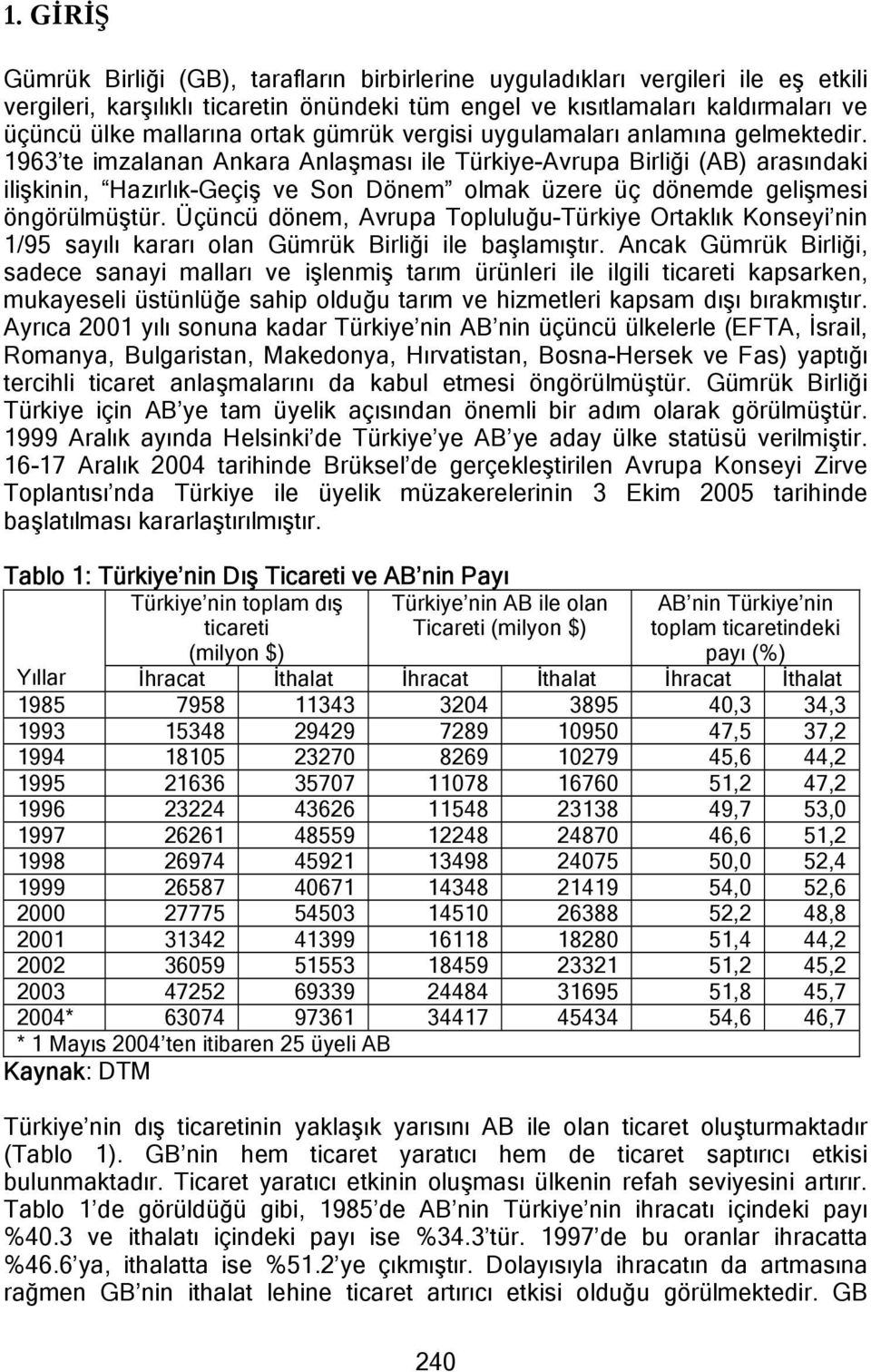 1963 te imzalanan Ankara Anlaşması ile Türkiye-Avrupa Birliği (AB) arasındaki ilişkinin, Hazırlık-Geçiş ve Son Dönem olmak üzere üç dönemde gelişmesi öngörülmüştür.