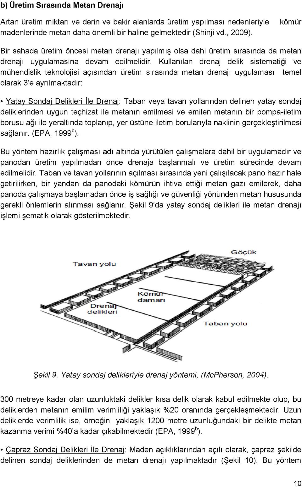 Kullanılan drenaj delik sistematiği ve mühendislik teknolojisi açısından üretim sırasında metan drenajı uygulaması temel olarak 3 e ayrılmaktadır: Yatay Sondaj Delikleri İle Drenaj: Taban veya tavan