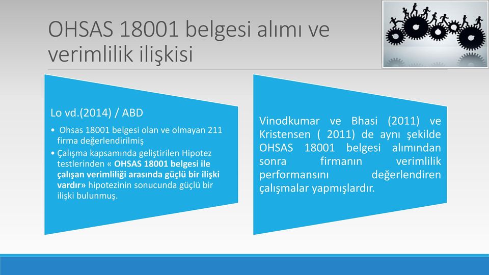 testlerinden «OHSAS 18001 belgesi ile çalışan verimliliği arasında güçlü bir ilişki vardır» hipotezinin sonucunda güçlü