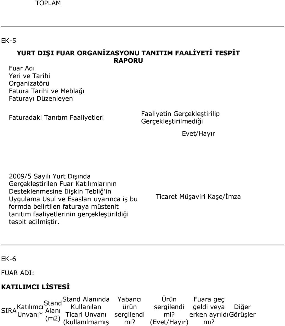 uyarınca iş bu formda belirtilen faturaya müstenit tanıtım faaliyetlerinin gerçekleştirildiği tespit edilmiştir.