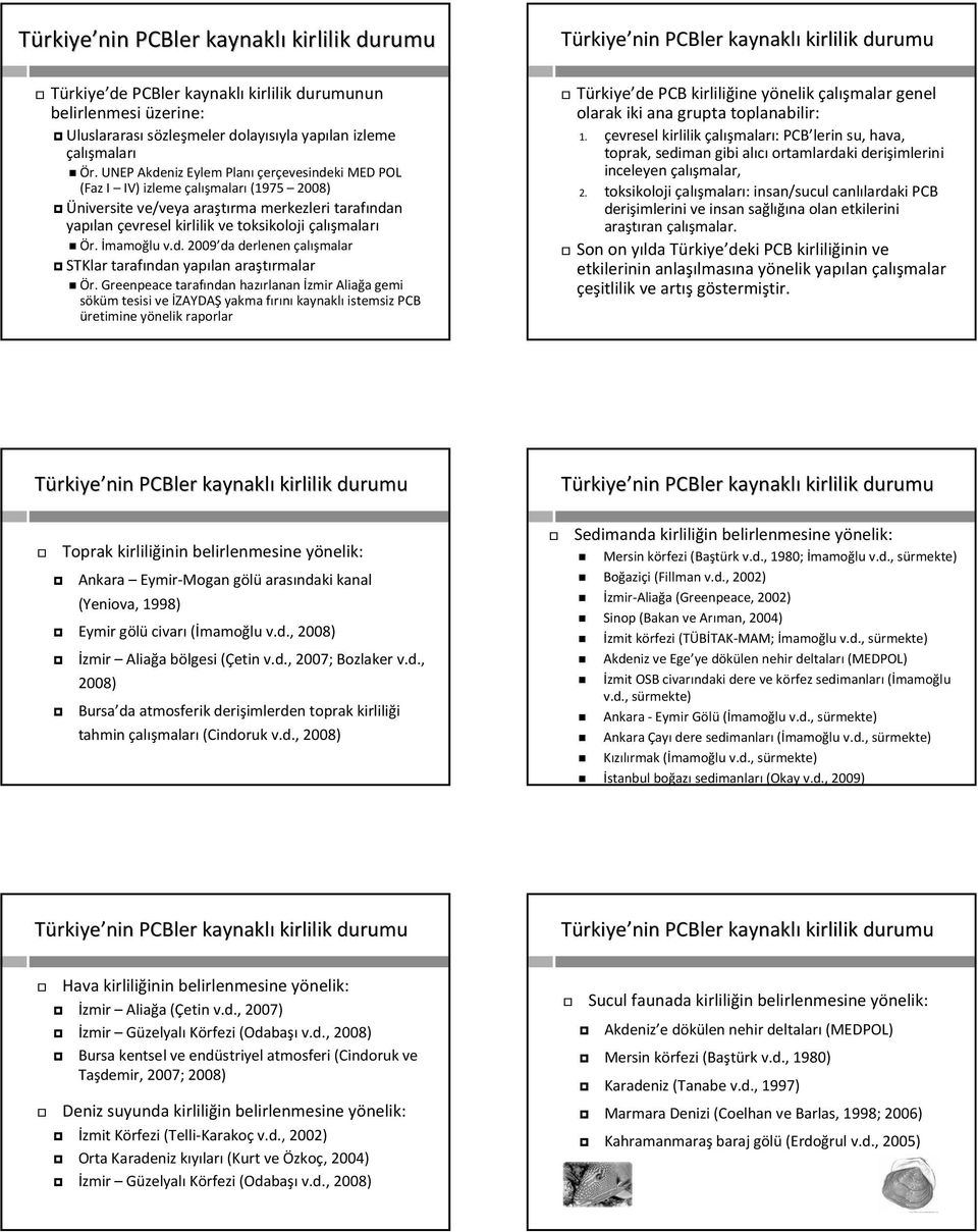 İmamoğlu v.d. 2009 da derlenen çalışmalar STKlar tarafından yapılan araştırmalar Ör.