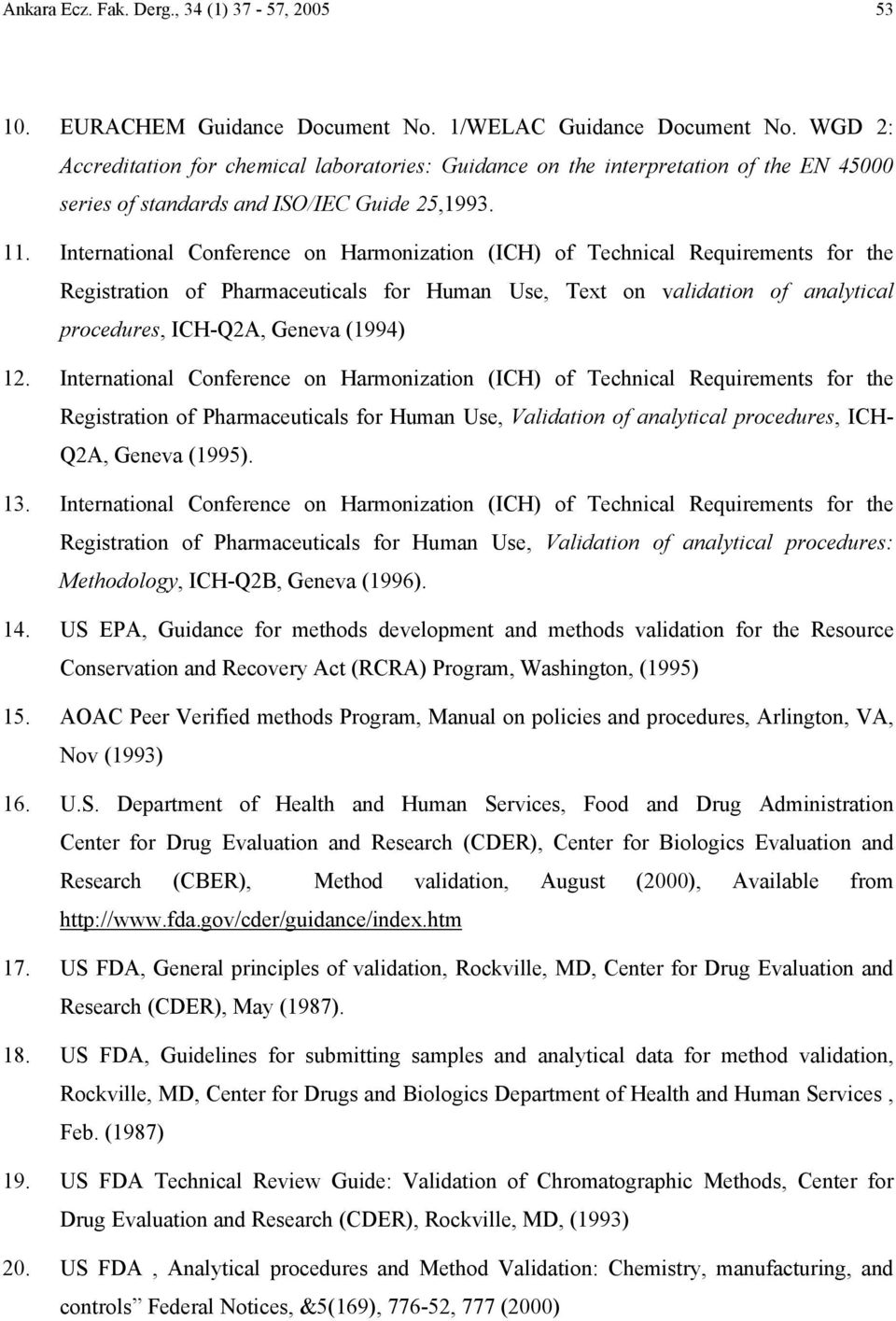 International Conference on Harmonization (ICH) of Technical Requirements for the Registration of Pharmaceuticals for Human Use, Text on validation of analytical procedures, ICH-Q2A, Geneva (1994) 12.