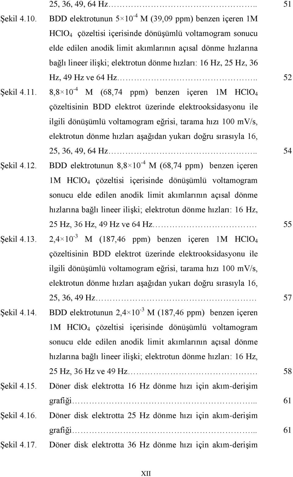 elektrotun dönme hızları: 16 Hz, 25 Hz, 36 Hz, 49 Hz ve 64 Hz.. 52 Şekil 4.11.