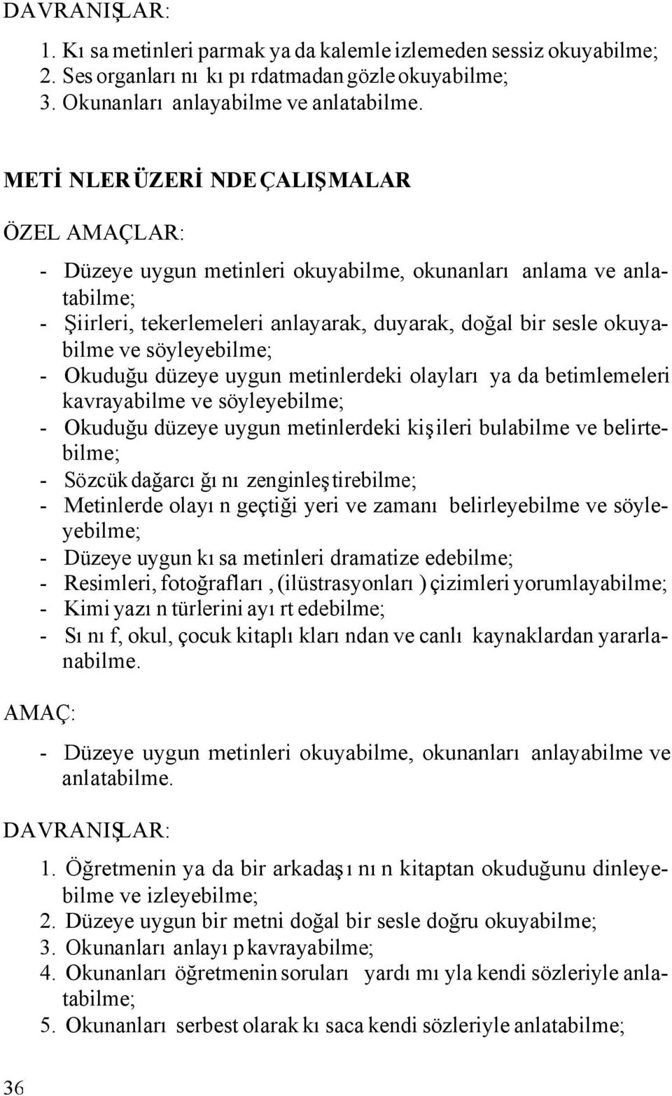 söyleyebilme; - Okuduğu düzeye uygun metinlerdeki olayları ya da betimlemeleri kavrayabilme ve söyleyebilme; - Okuduğu düzeye uygun metinlerdeki kişileri bulabilme ve belirtebilme; - Sözcük