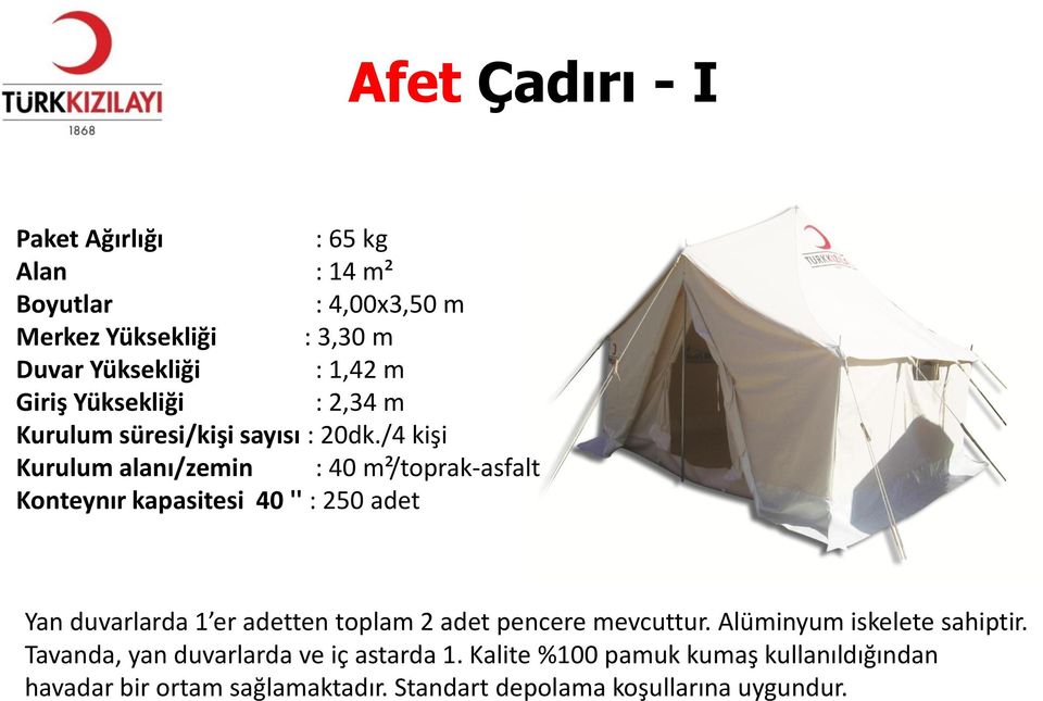 /4 kişi Kurulum alanı/zemin : 40 m²/toprak-asfalt Konteynır kapasitesi 40 '' : 250 adet Yan duvarlarda 1 er adetten toplam 2 adet