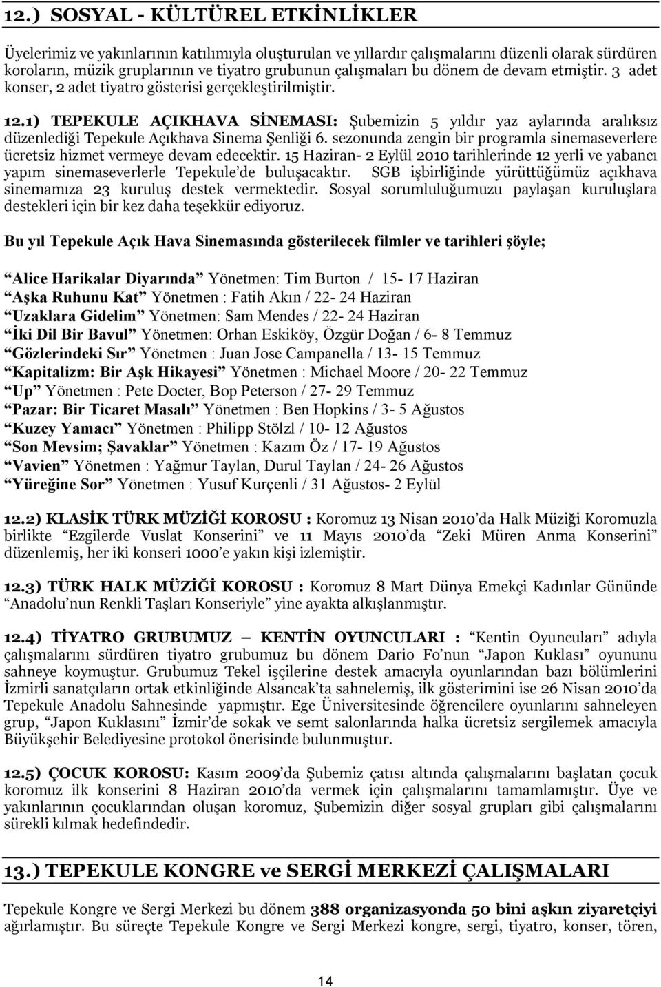 1) TEPEKULE AÇIKHAVA SİNEMASI: Şubemizin 5 yıldır yaz aylarında aralıksız düzenlediği Tepekule Açıkhava Sinema Şenliği 6.