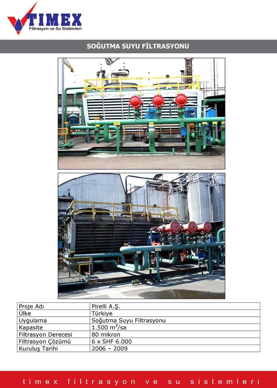 500 m 3 /sa Filtrasyon Derecesi 80