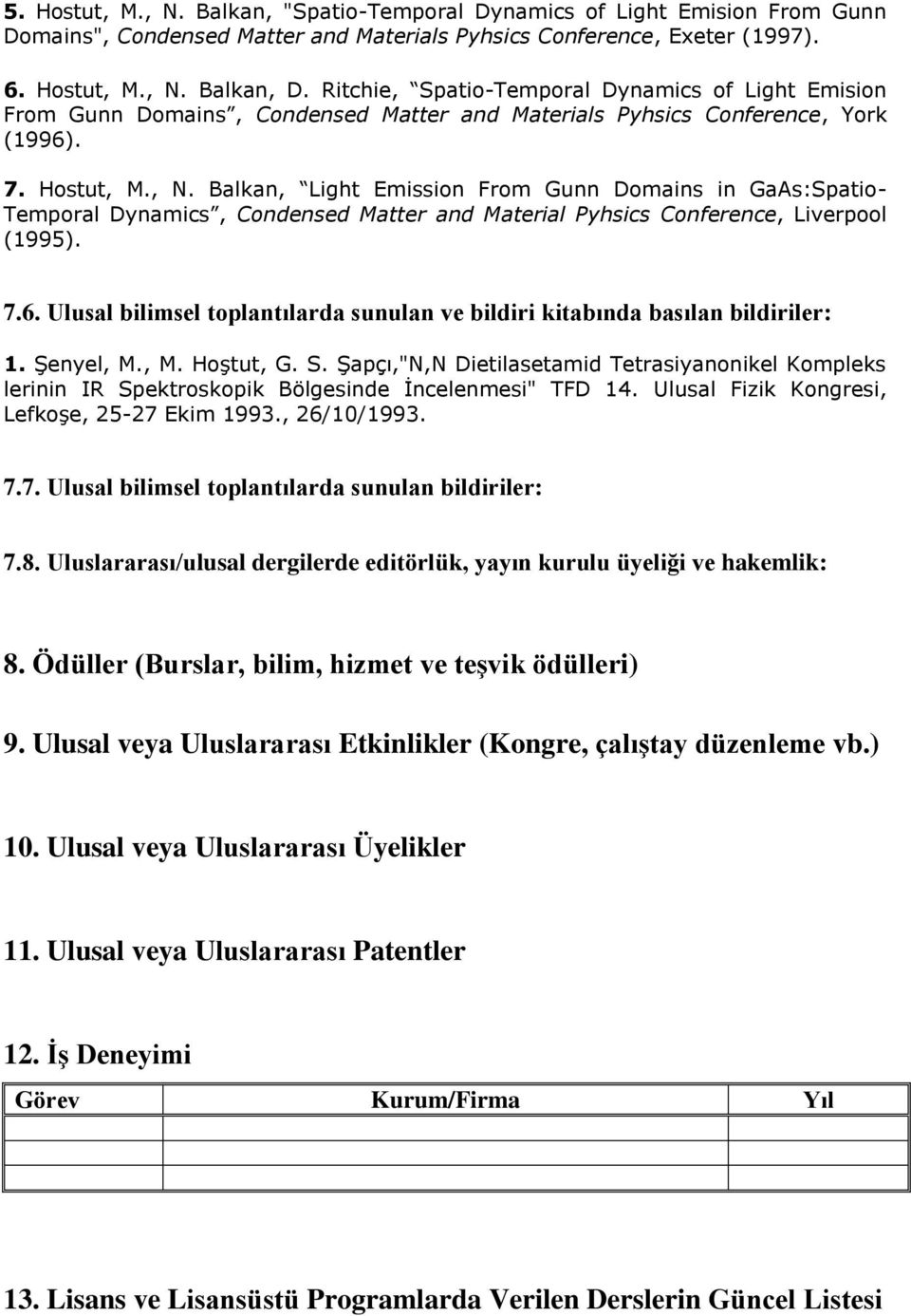 Balkan, Light Emission From Gunn Domains in GaAs:Spatio- Temporal Dynamics, Condensed Matter and Material Pyhsics Conference, Liverpool (1995). 7.6.