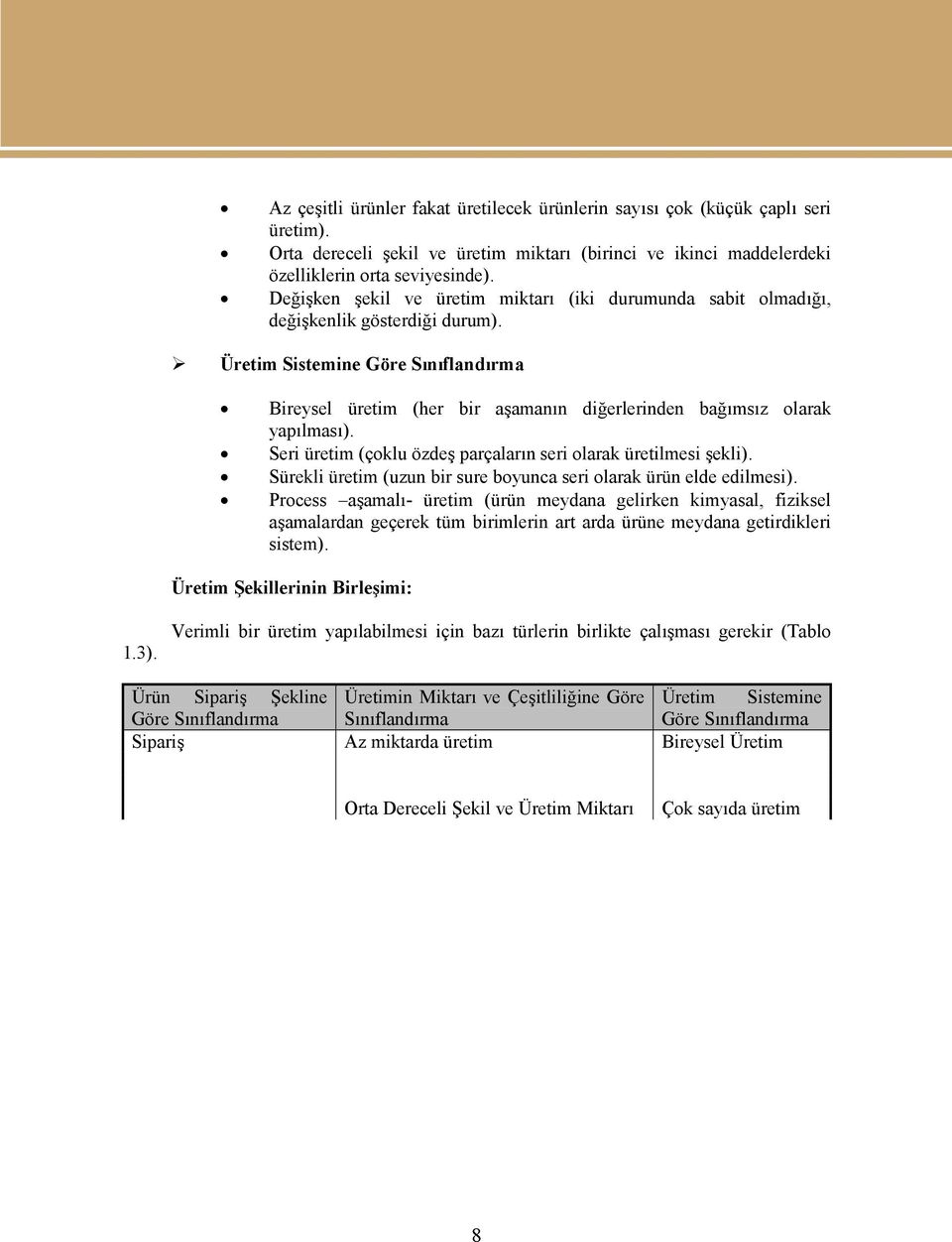 Üretim Sistemine Göre Sınıflandırma Bireysel üretim (her bir aşamanın diğerlerinden bağımsız olarak yapılması). Seri üretim (çoklu özdeş parçaların seri olarak üretilmesi şekli).