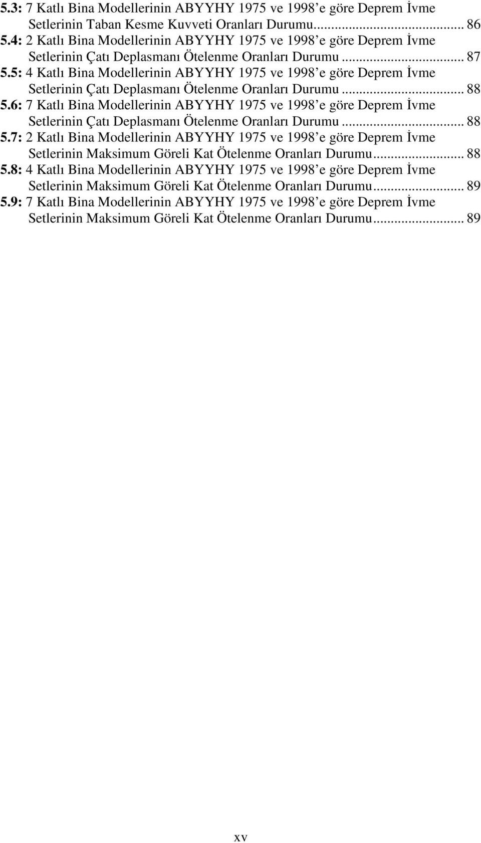 5: 4 Katlı Bina Modellerinin ABYYHY 1975 ve 1998 e göre Deprem İvme Setlerinin Çatı Deplasmanı Ötelenme Oranları Durumu... 88 5.