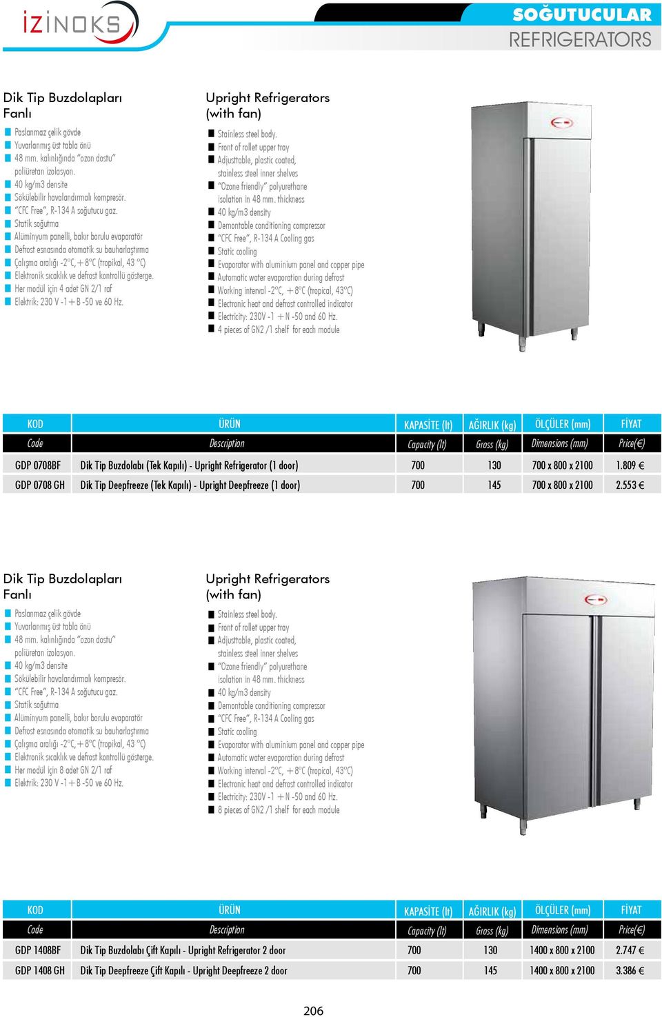 809 GDP 0708 GH Dik Tip Deepfreeze (Tek Kapılı) - Upright Deepfreeze (1 door) 700 145 700 x 800 x 2100 2.