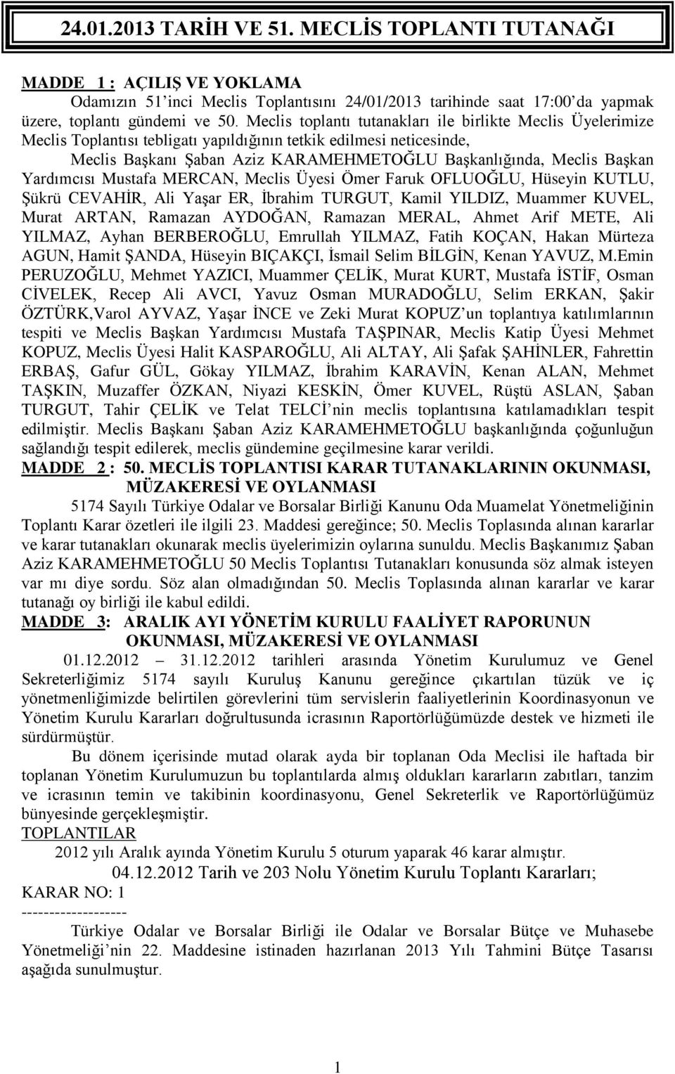 Yardımcısı Mustafa MERCAN, Meclis Üyesi Ömer Faruk OFLUOĞLU, Hüseyin KUTLU, Şükrü CEVAHİR, Ali Yaşar ER, İbrahim TURGUT, Kamil YILDIZ, Muammer KUVEL, Murat ARTAN, Ramazan AYDOĞAN, Ramazan MERAL,