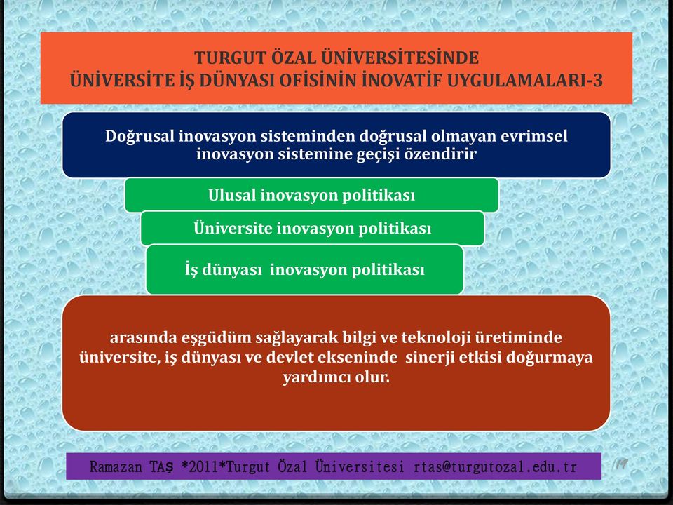 politikası İş dünyası inovasyon politikası arasında eşgüdüm sağlayarak bilgi ve teknoloji üretiminde üniversite, iş