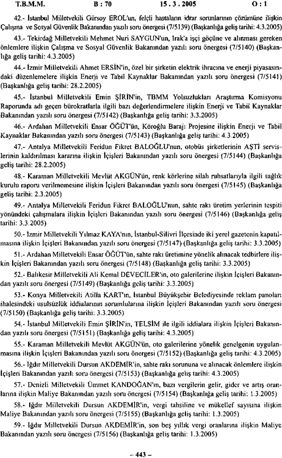 - Tekirdağ Milletvekili Mehmet Nuri SAYGUN'un, Irak'a işçi göçüne ve alınması gereken önlemlere ilişkin Çalışma ve Sosyal Güvenlik Bakanından yazılı soru önergesi (7/5140) (Başkanlığa geliş tarihi: 4.