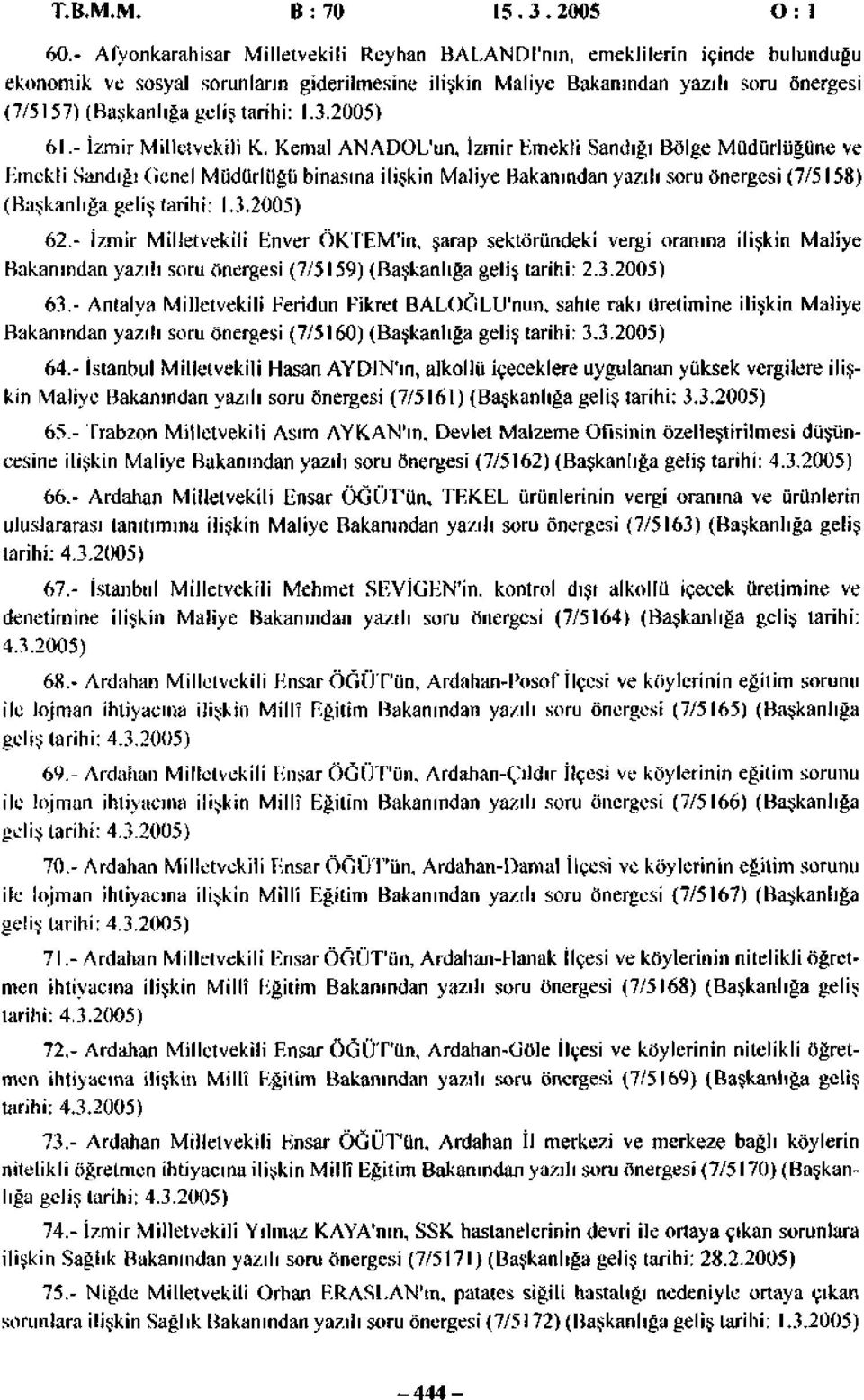 tarihi: 1.3.2005) 61.- İzmir Milletvekili K.