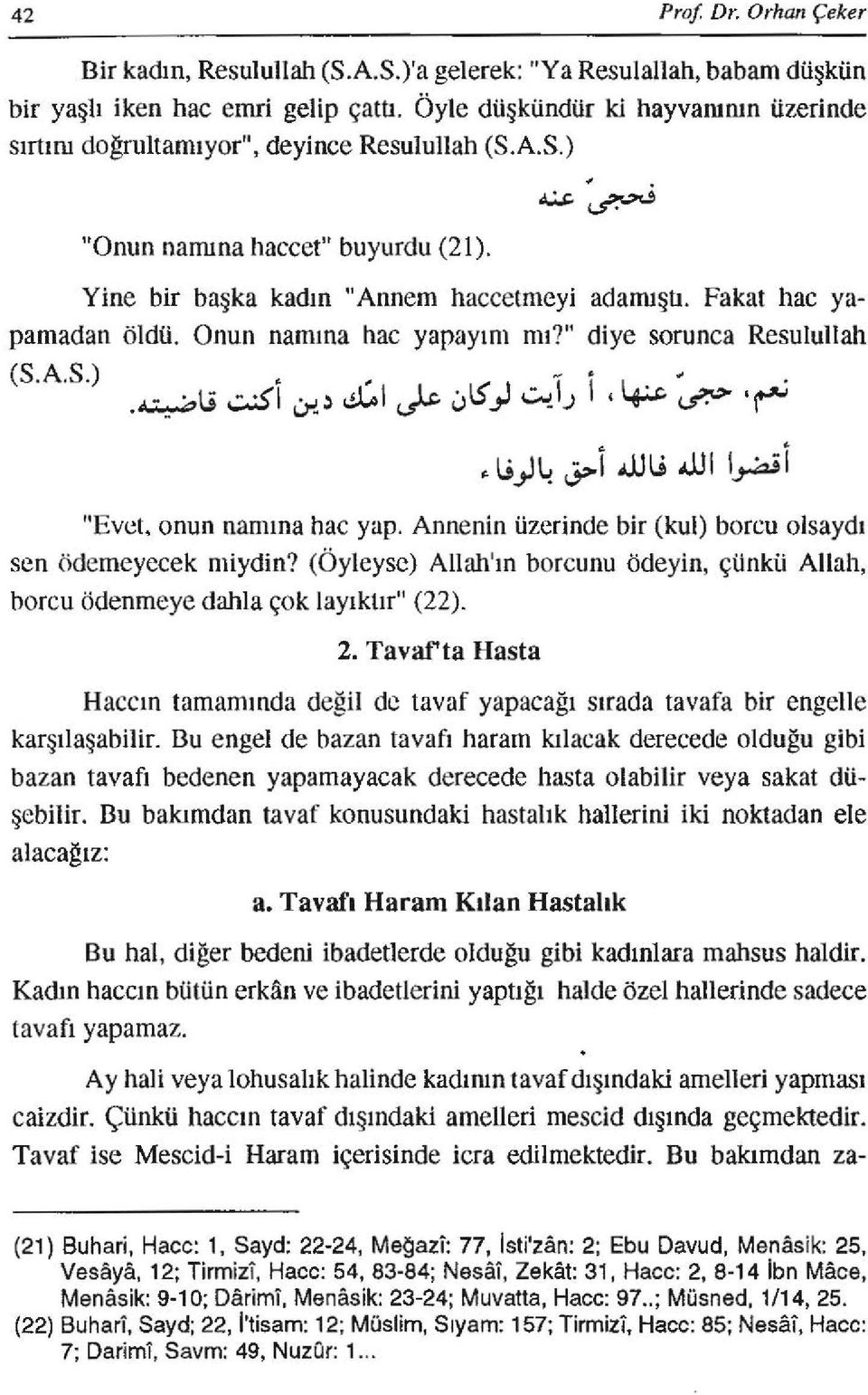 Fakat hac yapamadan öldü. Onun narnma hac yapayım mı?" diye sorunca Resuluilah (S.A.S.).~\.,;~i~~ ~ı~ ~ls")~~.) i. ~ ~ ~ ~ lj) ~ J> i..u lj..u ı l,..aj i "Evet. onun narnma hac yap.