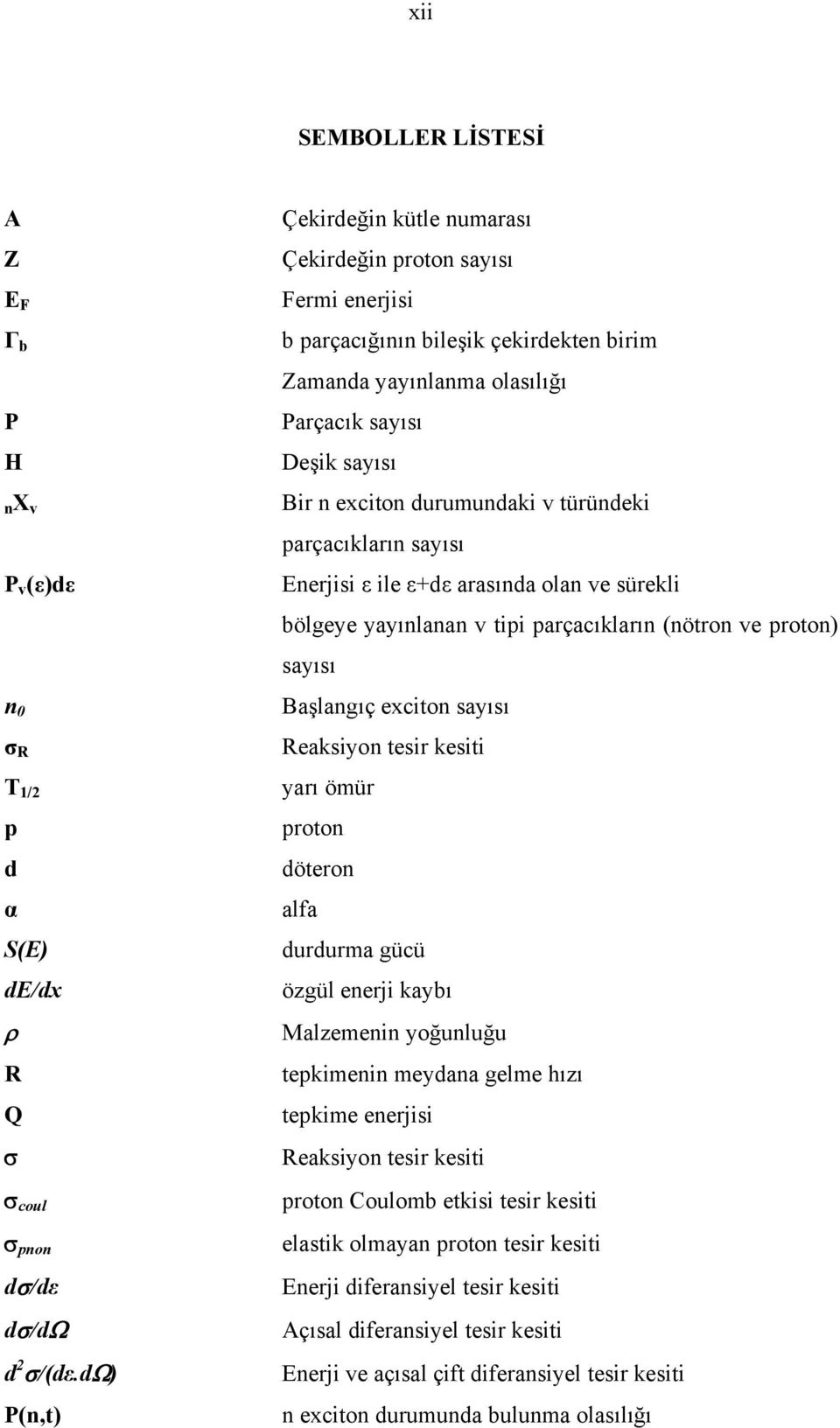 tüündeki paçacıklaın sayısı Enejisi ε ile ε+dε aasında olan ve süekli bölgeye yayınlanan v tipi paçacıklaın (nöton ve poton) sayısı Başlangıç exciton sayısı Reaksiyon tesi kesiti yaı ömü poton döteon