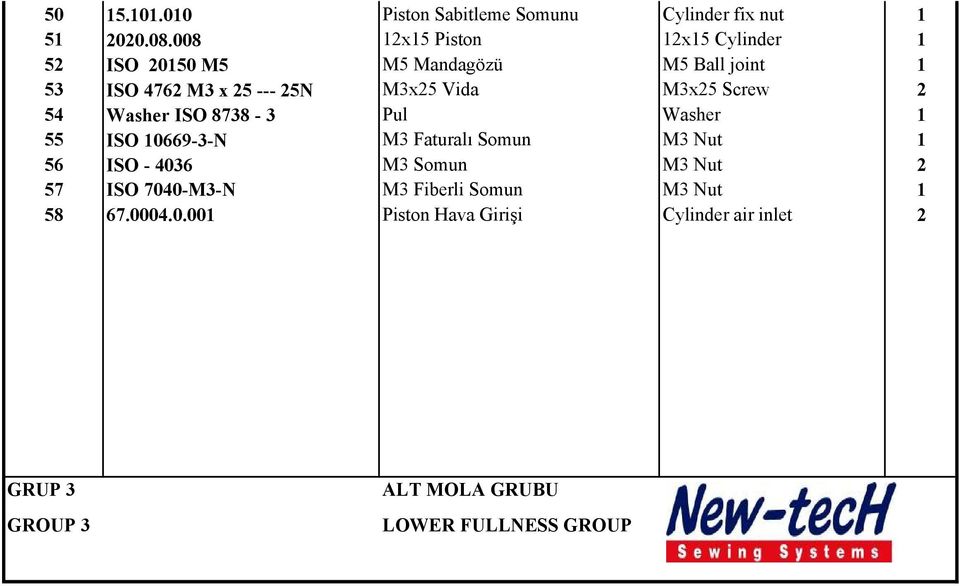 Vida M3x25 Screw 2 54 Washer ISO 8738-3 Pul Washer 1 55 ISO 10669-3-N M3 Faturalı Somun M3 Nut 1 56 ISO - 4036 M3