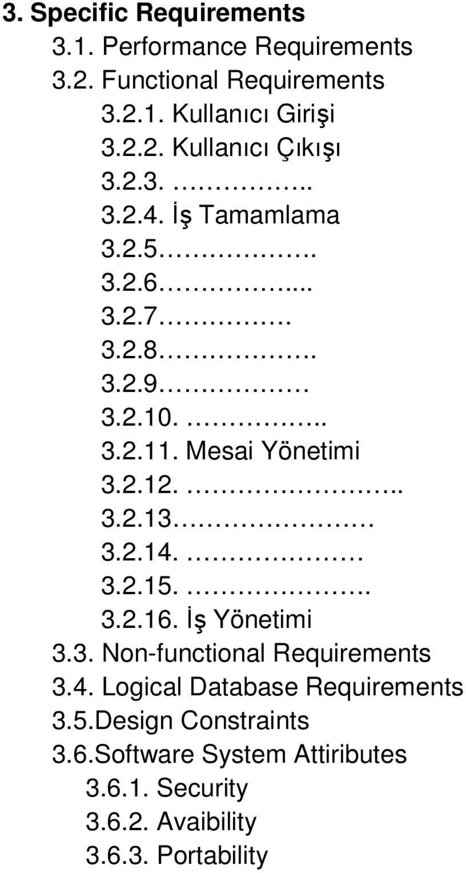 2.14. 3.2.15.. 3.2.16. İş Yönetimi 3.3. Non-functional Requirements 3.4. Logical Database Requirements 3.5.Design Constraints 3.