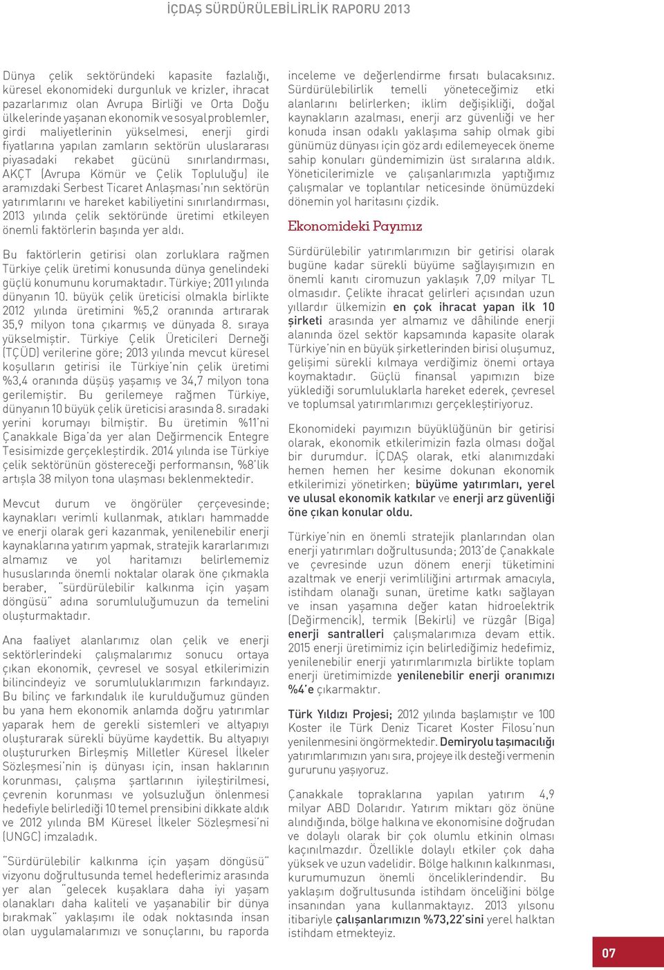 Ticaret Anlaşması nın sektörün yatırımlarını ve hareket kabiliyetini sınırlandırması, 2013 yılında çelik sektöründe üretimi etkileyen önemli faktörlerin başında yer aldı.