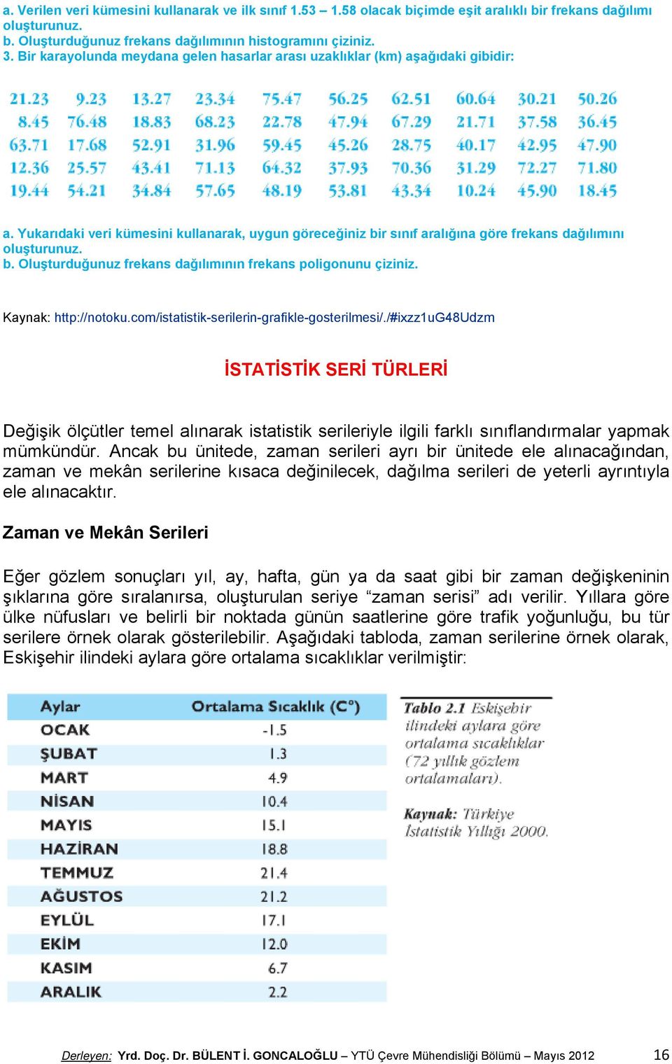 r sınıf aralığına göre frekans dağılımını oluşturunuz. b. Oluşturduğunuz frekans dağılımının frekans poligonunu çiziniz. Kaynak: http://notoku.com/istatistik-serilerin-grafikle-gosterilmesi/.