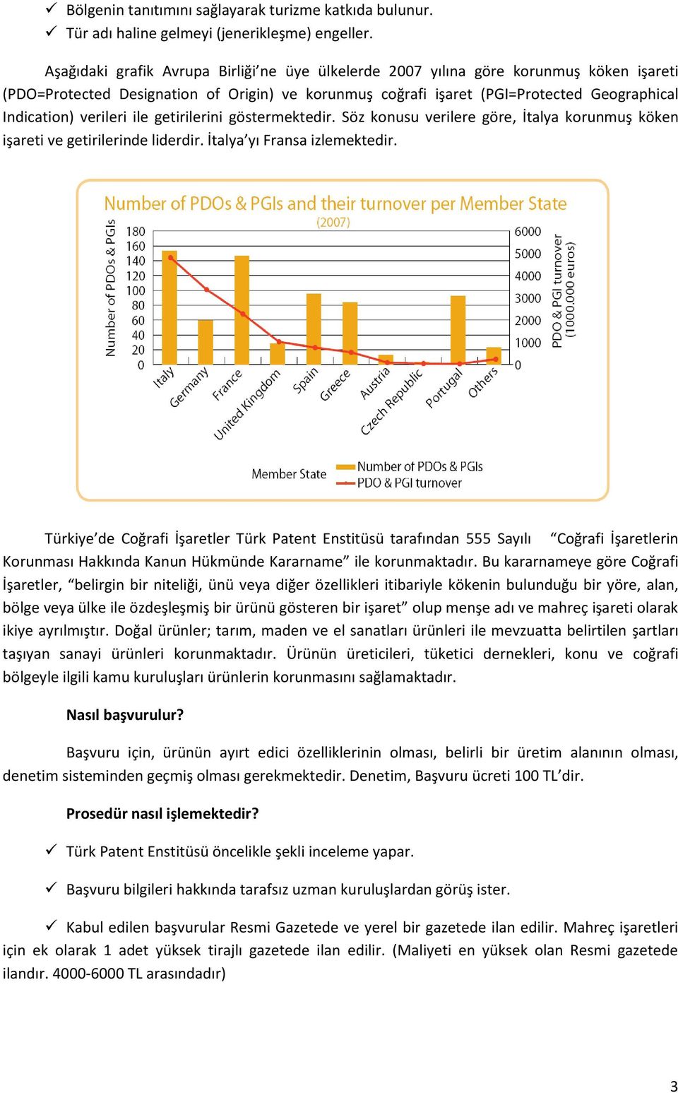 verileri ile getirilerini göstermektedir. Söz konusu verilere göre, İtalya korunmuş köken işareti ve getirilerinde liderdir. İtalya yı Fransa izlemektedir.