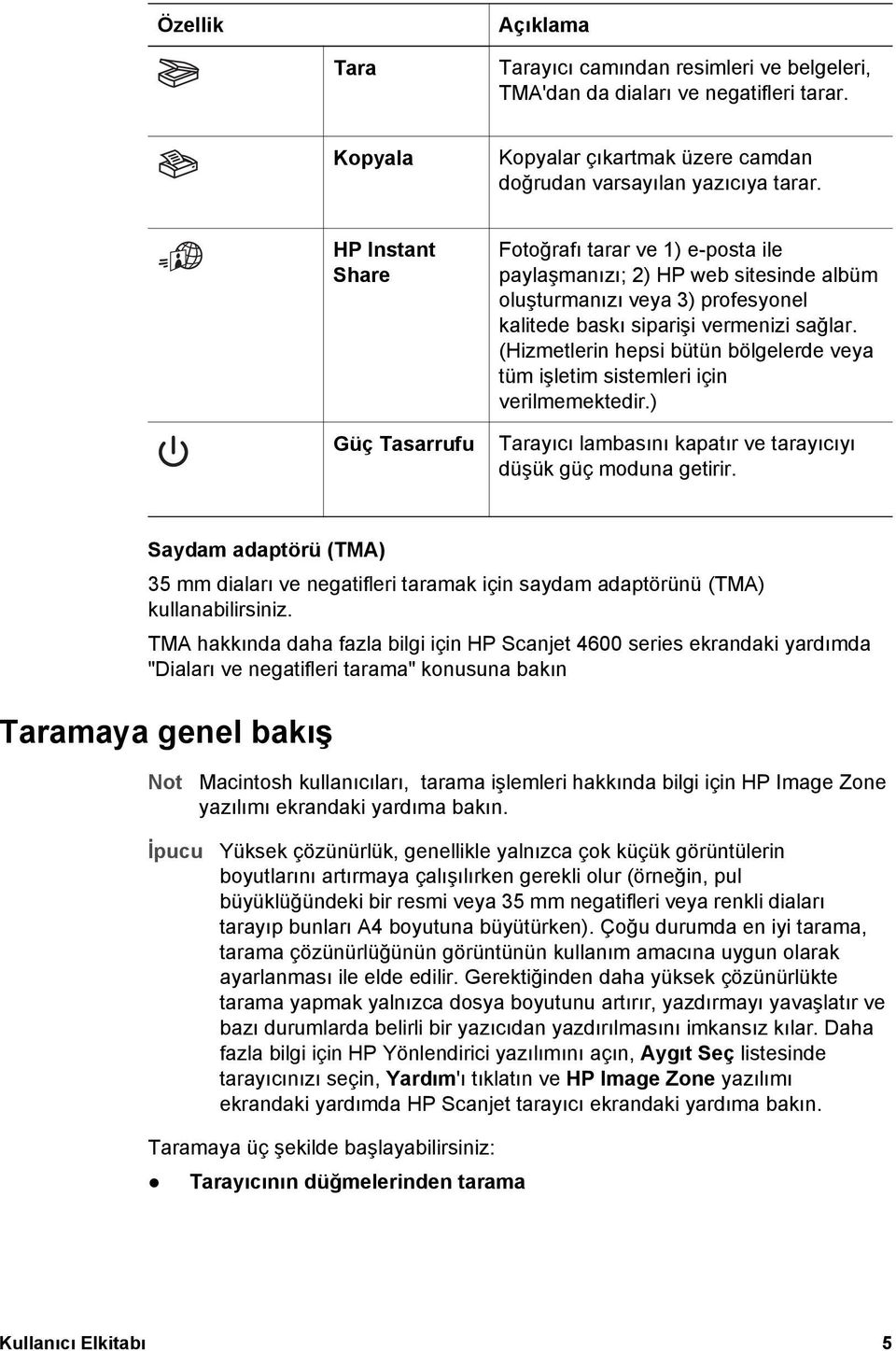 (Hizmetlerin hepsi bütün bölgelerde veya tüm işletim sistemleri için verilmemektedir.) Tarayıcı lambasını kapatır ve tarayıcıyı düşük güç moduna getirir.