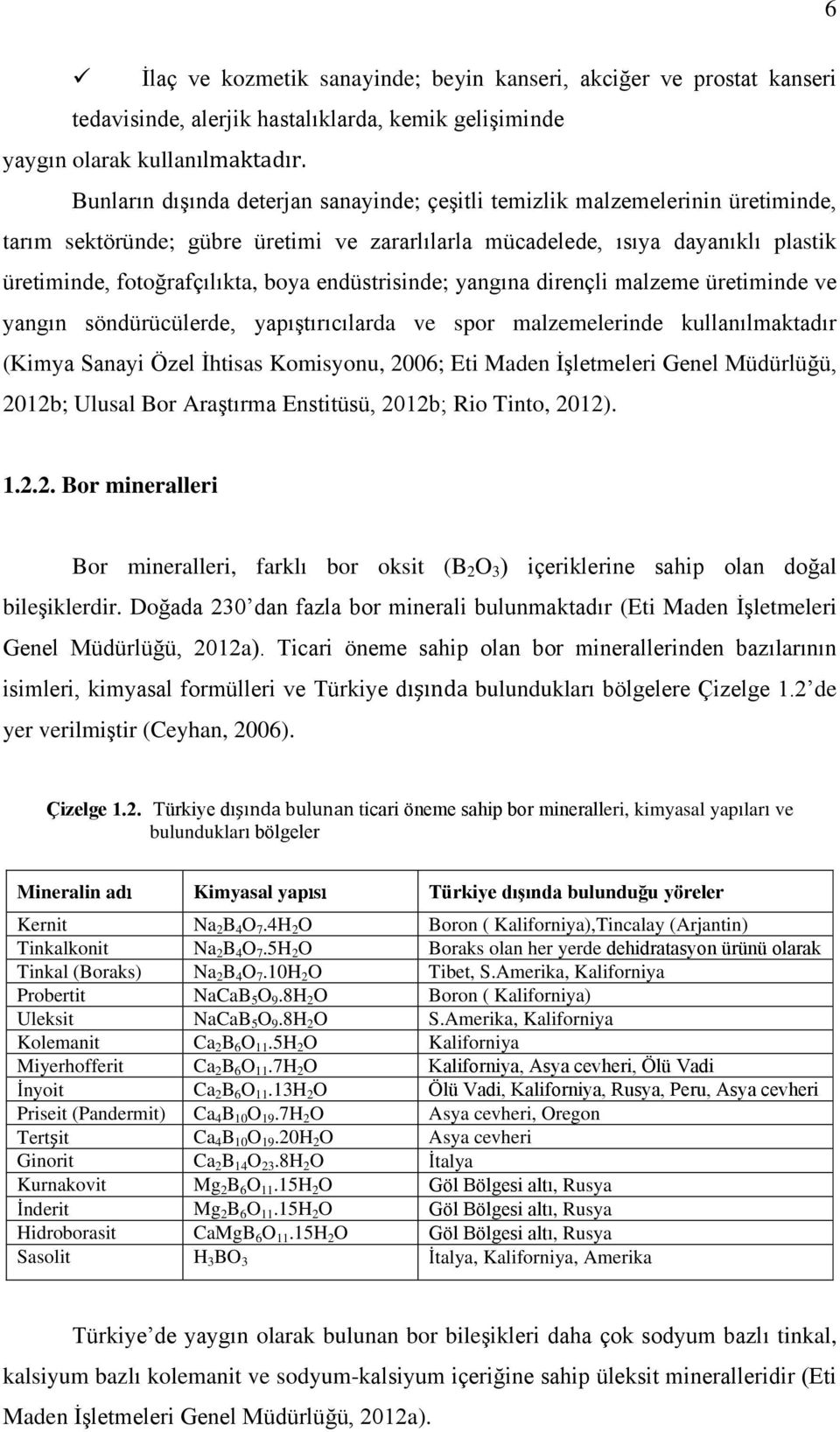 endüstrisinde; yangına dirençli malzeme üretiminde ve yangın söndürücülerde, yapıştırıcılarda ve spor malzemelerinde kullanılmaktadır (Kimya Sanayi Özel İhtisas Komisyonu, 2006; Eti Maden İşletmeleri