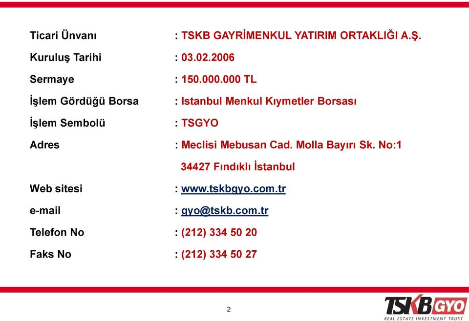 000 TL : Istanbul Menkul Kıymetler Borsası : TSGYO : Meclisi Mebusan Cad. Molla Bayırı Sk.