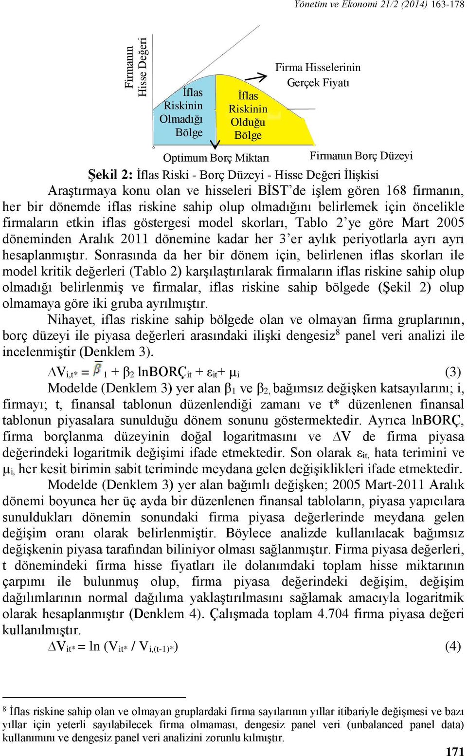 firmaların etkin iflas göstergesi model skorları, Tablo 2 ye göre Mart 2005 döneminden Aralık 2011 dönemine kadar her 3 er aylık periyotlarla ayrı ayrı hesaplanmıştır.