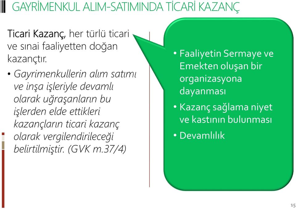 Gayrimenkullerin alım satımı ve inşa işleriyle devamlı olarak uğraşanların bu işlerden elde ettikleri