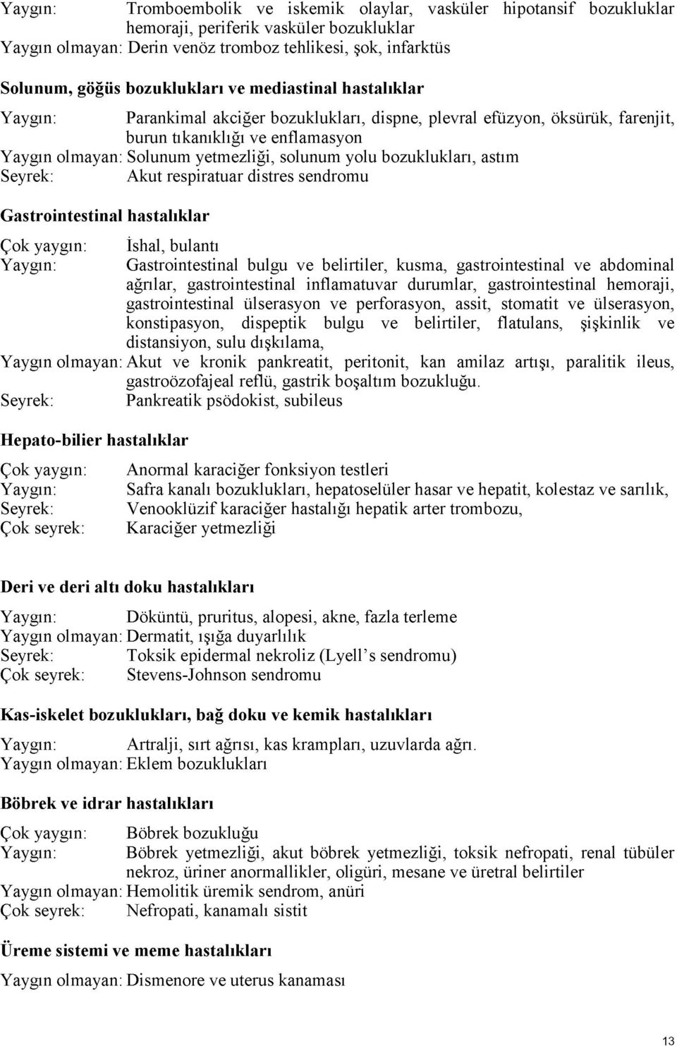 solunum yolu bozuklukları, astım Seyrek: Akut respiratuar distres sendromu Gastrointestinal hastalıklar Çok yaygın: İshal, bulantı Yaygın: Gastrointestinal bulgu ve belirtiler, kusma,