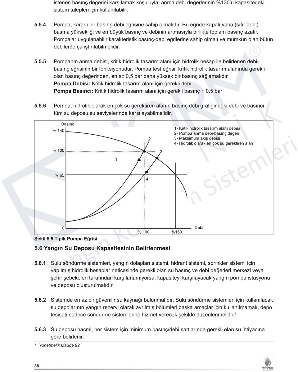 Pompalar uygulanabilir karakteristik basınç-debi eğrilerine sahip olmalı ve mümkün olan bütün debilerde çalıştırılabilmelidir. 5.