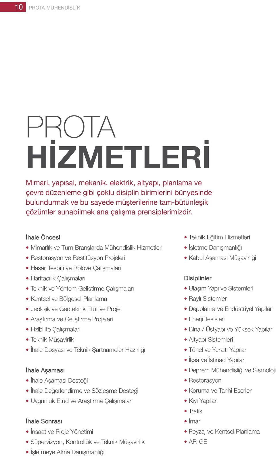 İhale Öncesi Mimarlık ve Tüm Branşlarda Mühendislik Hizmetleri Restorasyon ve Restitüsyon Projeleri Hasar Tespiti ve Rölöve Çalışmaları Haritacılık Çalışmaları Teknik ve Yöntem Geliştirme Çalışmaları