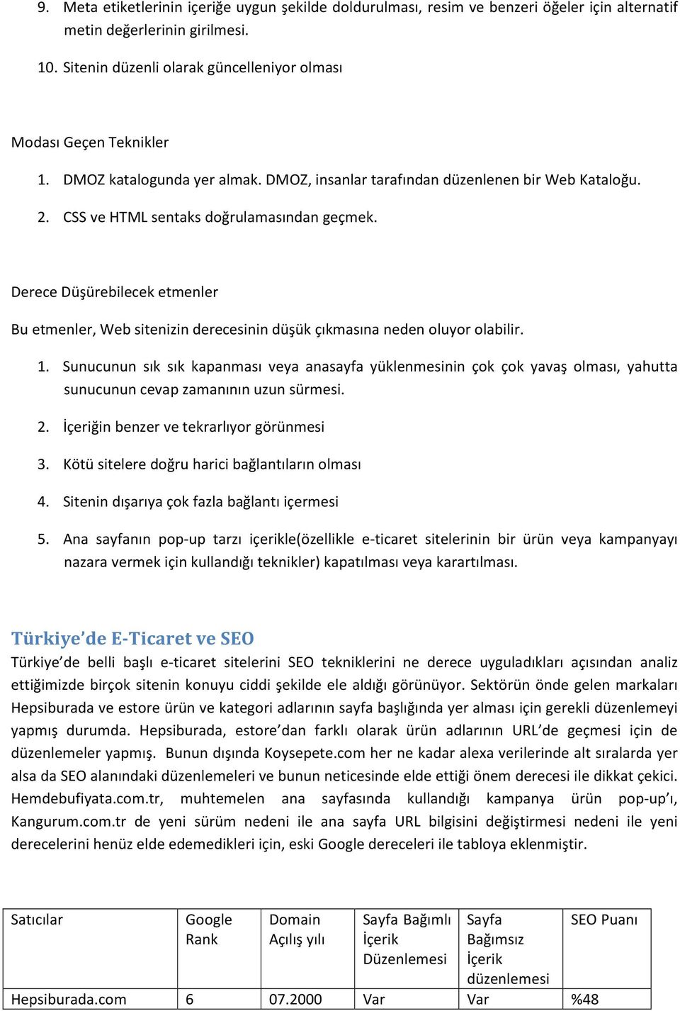 Derece Düşürebilecek etmenler Bu etmenler, Web sitenizin derecesinin düşük çıkmasına neden oluyor olabilir. 1.