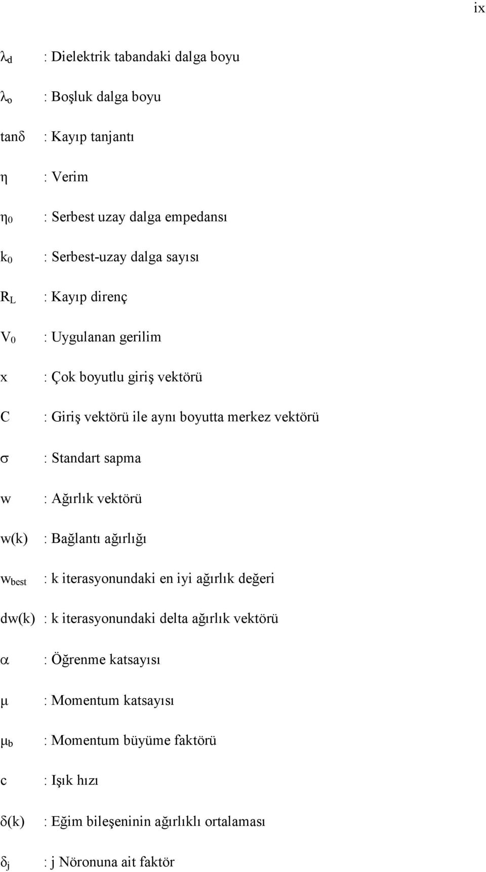 Standart sapma : Ağırlık vektörü : Bağlantı ağırlığı w best : k iterasyonundaki en iyi ağırlık değeri dw(k) : k iterasyonundaki delta ağırlık vektörü α