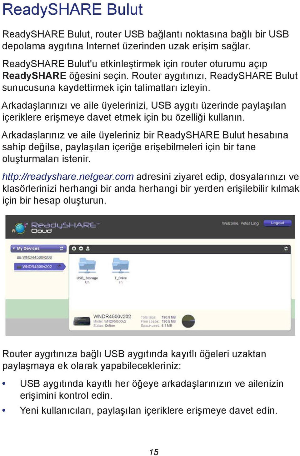 Arkadaşlarınızı ve aile üyelerinizi, USB aygıtı üzerinde paylaşılan içeriklere erişmeye davet etmek için bu özelliği kullanın.