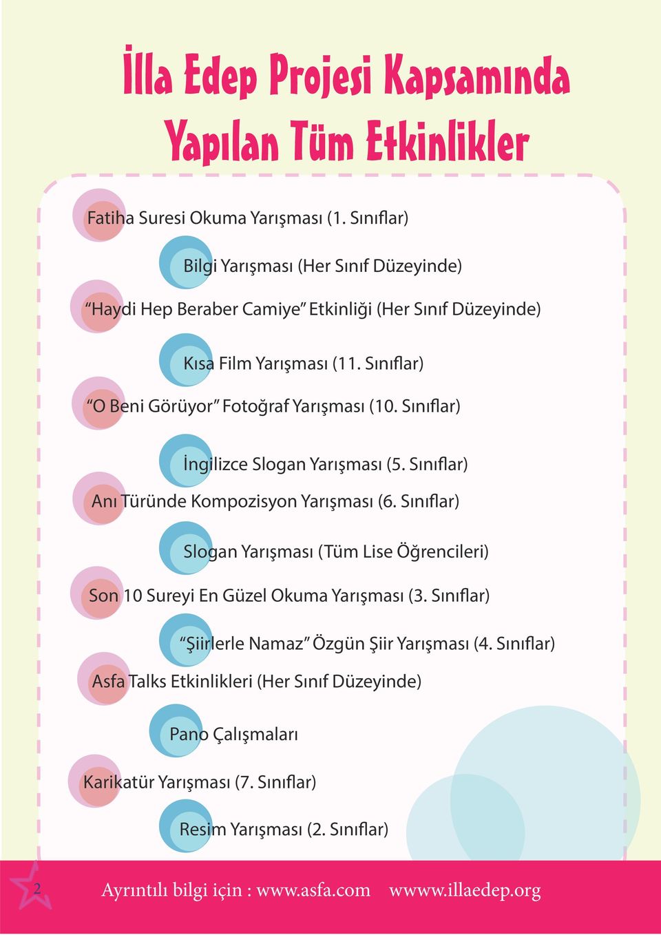 Sınıflar) O Beni Görüyor Fotoğraf Yarışması (10. Sınıflar) İngilizce Slogan Yarışması (5. Sınıflar) Anı Türünde Kompozisyon Yarışması (6.