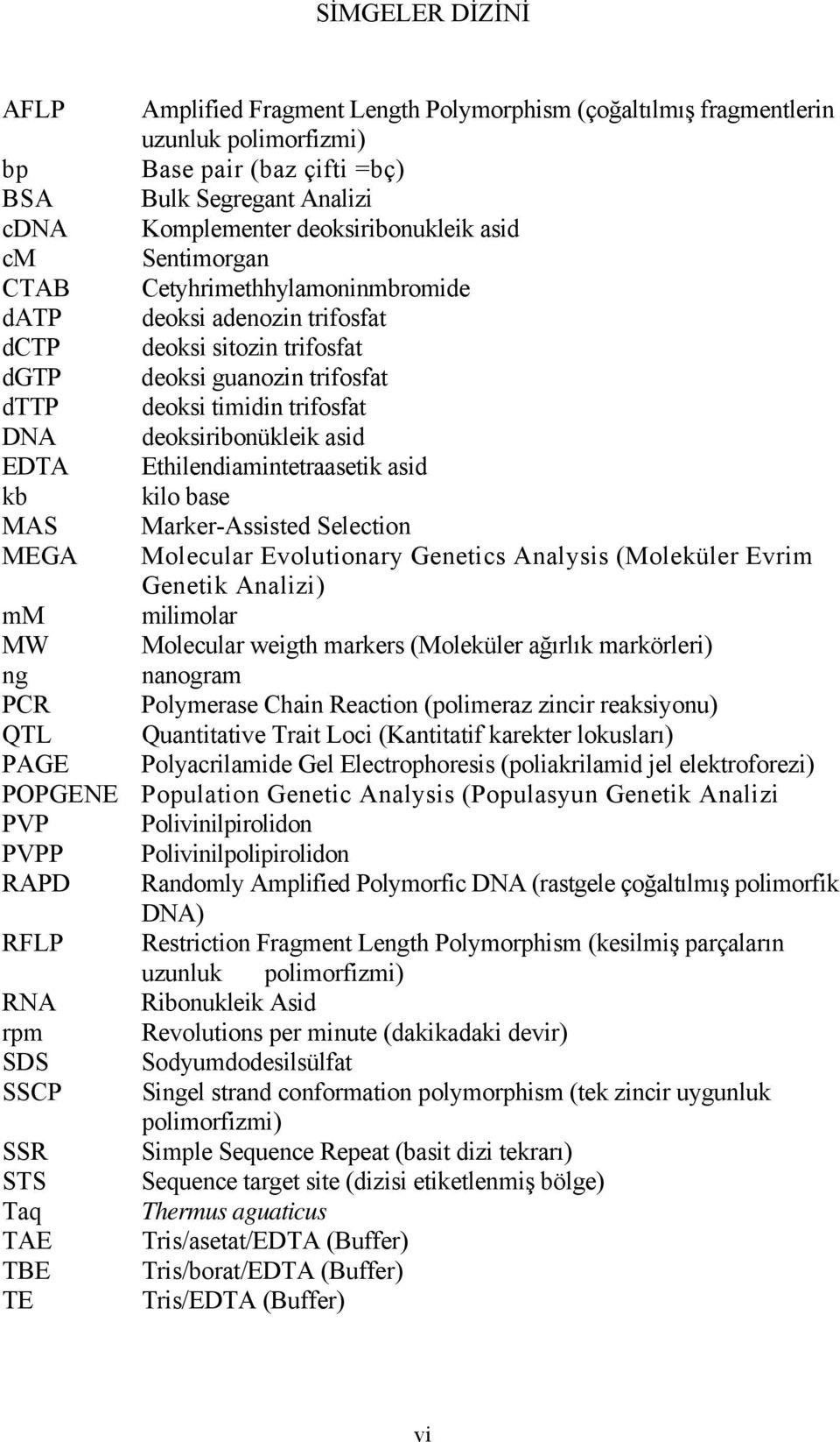 deoksiribonükleik asid EDTA Ethilendiamintetraasetik asid kb kilo base MAS Marker-Assisted Selection MEGA Molecular Evolutionary Genetics Analysis (Moleküler Evrim Genetik Analizi) mm milimolar MW