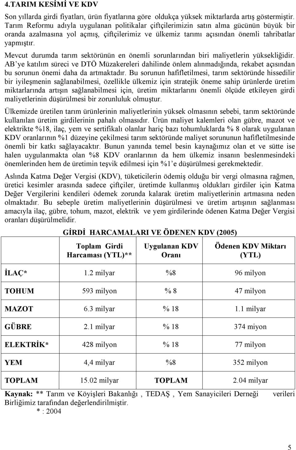 Mevcut durumda tarım sektörünün en önemli sorunlarından biri maliyetlerin yüksekliğidir.