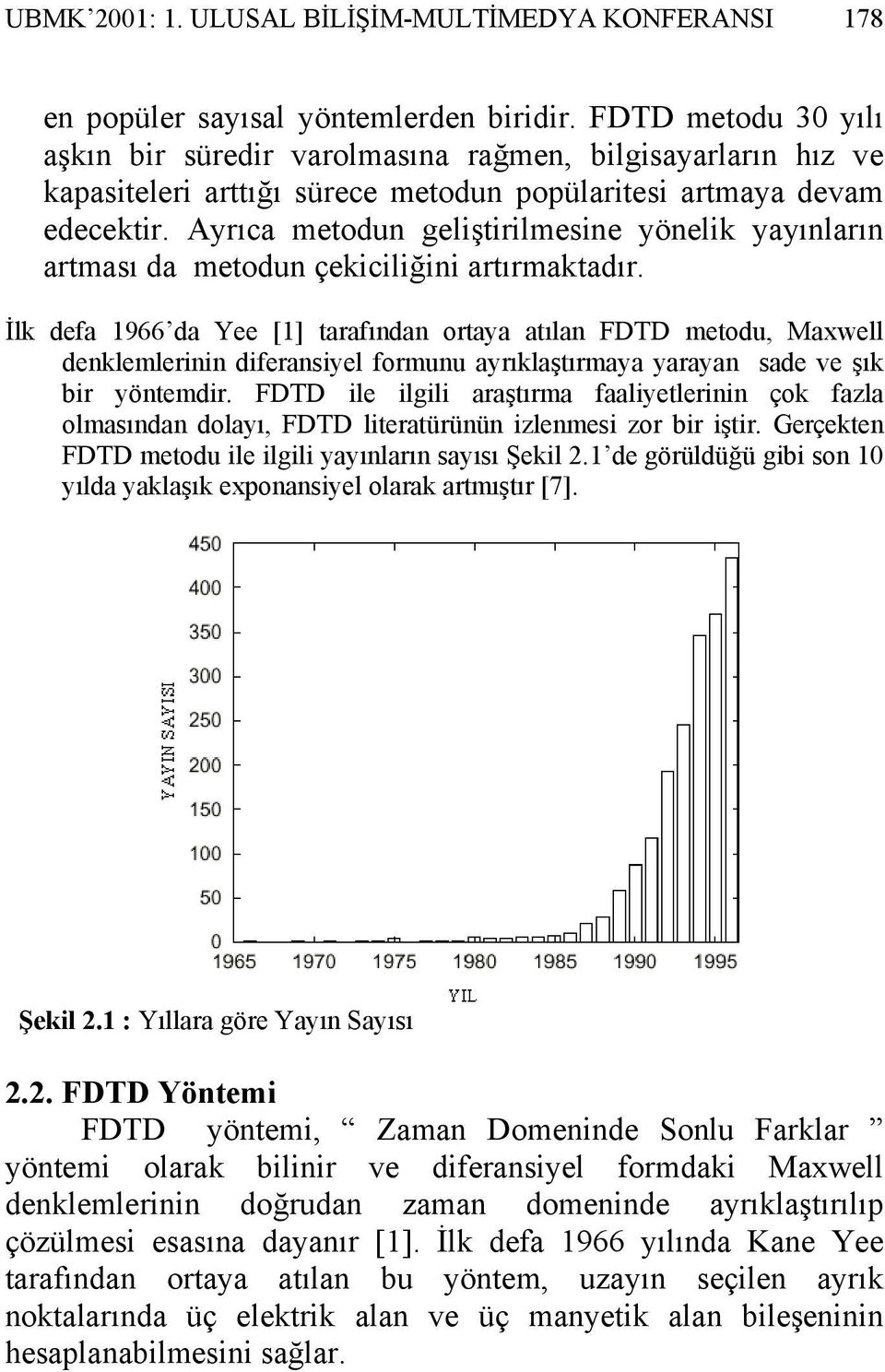 FDTD ile ilgili aaşıma faalieleii çok fala olmasıda dolaı FDTD lieaüüü ilemesi o bi işi. Geçeke FDTD meodu ile ilgili aılaı saısı Şekil. de göüldüğü gibi so ılda aklaşık epoasiel olaak amışı [7].