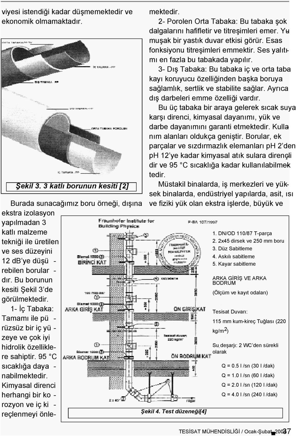 Bu borunun kesiti Şekil 3 de görülmektedir. 1- Đç Tabaka: Tamamı ile pü - rüzsüz bir iç yü - zeye ve çok iyi hidrolik özelliklere sahiptir. 95 C sıcaklığa daya - nabilmektedir.