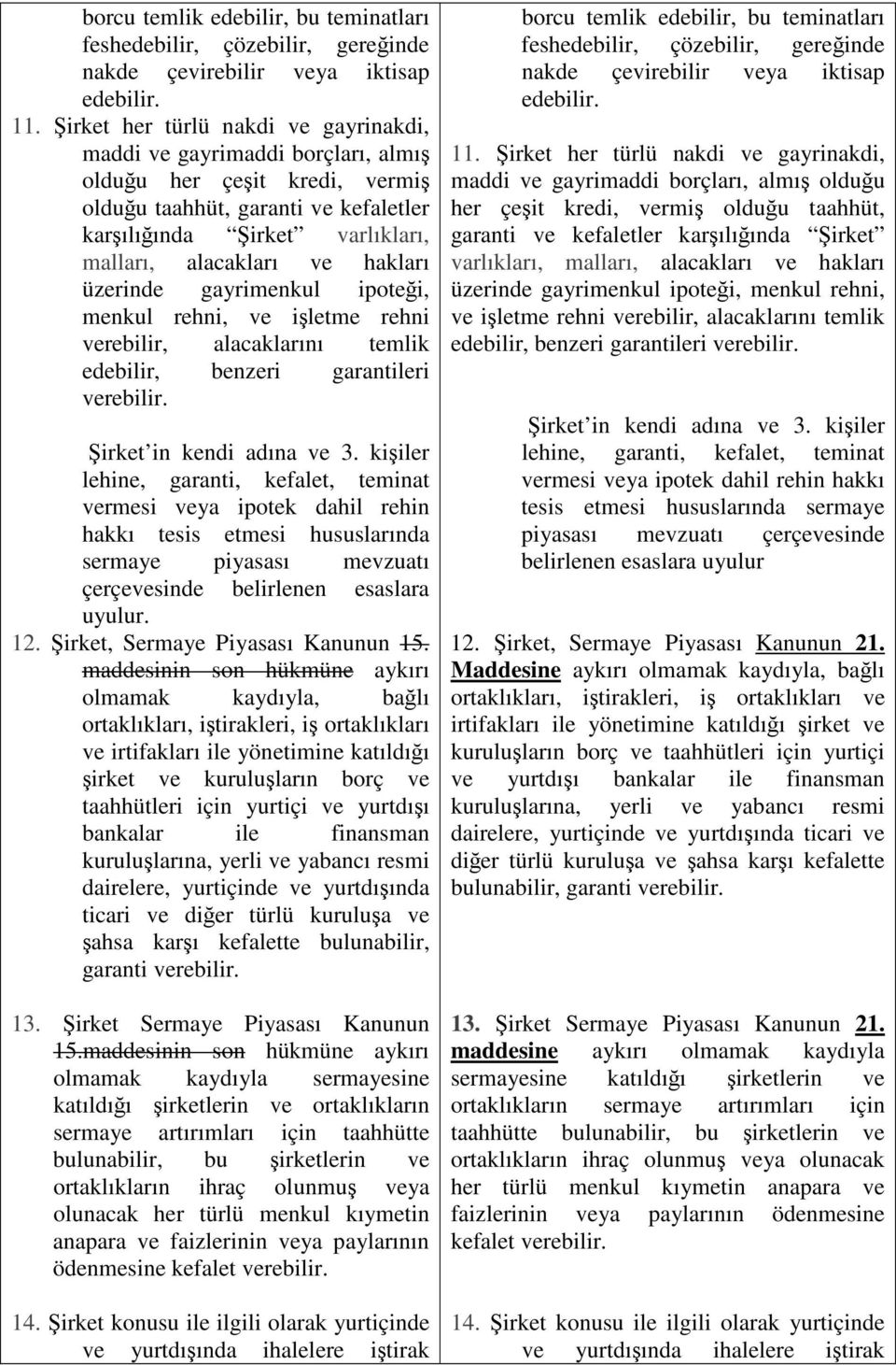 üzerinde gayrimenkul ipotei, menkul rehni, ve iletme rehni verebilir, alacaklarını temlik edebilir, benzeri garantileri verebilir. irket in kendi adına ve 3.